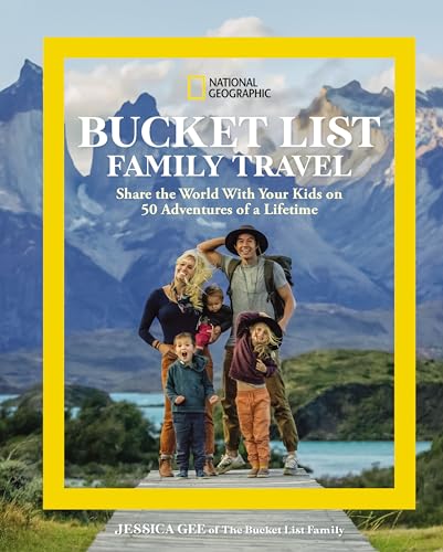 Book cover showing a family of four posing before snowy mountains and a lake.