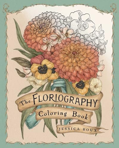 Floral arrangement illustration on cover of "The Floriography Coloring Book.