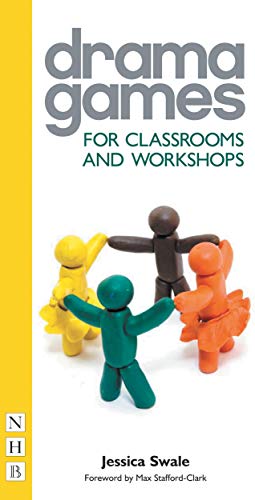 Book cover titled Drama Games with four colorful clay figures holding hands in circle.