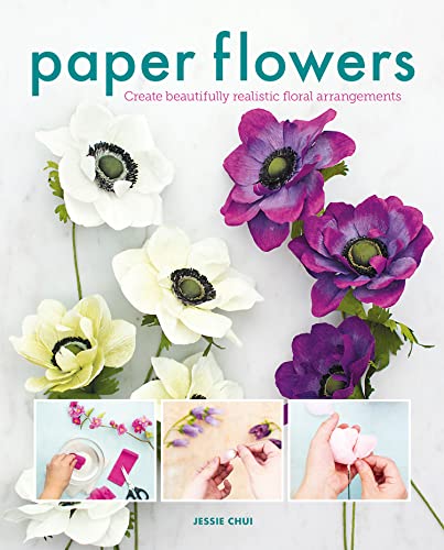 Book cover featuring paper anemone flowers and hands crafting petals on a white background.