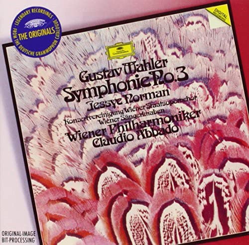 CD cover for Mahler Symphony No. 3 featuring abstract pink and white feather patterns.