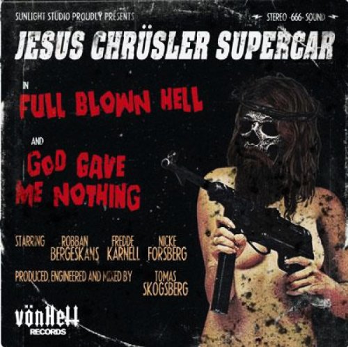 Album cover featuring a figure with a skull face and machine gun on black.