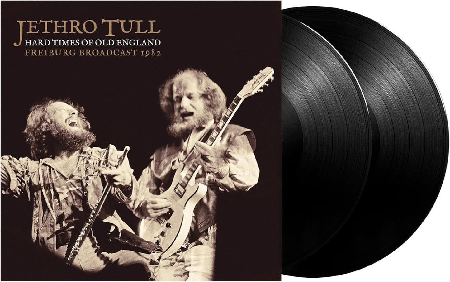 Jethro Tull vinyl album cover and two black vinyl records.
