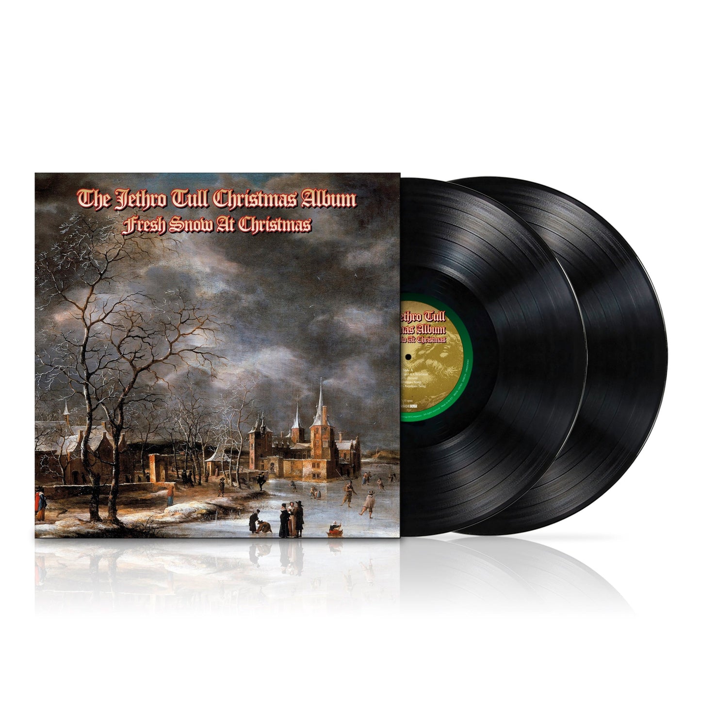 Jethro Tull’s “Fresh Snow At Christmas” double black vinyl record and cover art.