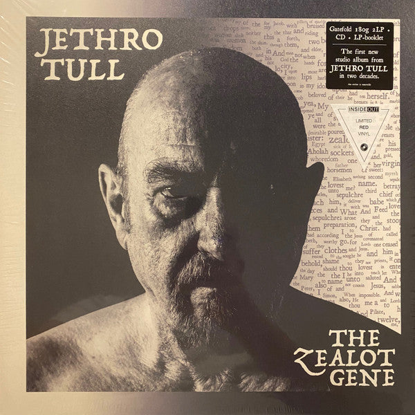 Jethro Tull's "The Zealot Gene" vinyl record cover featuring a grayscale portrait.