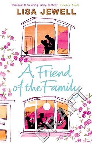 Book cover for A Friend of the Family by Lisa Jewell featuring house keychain.