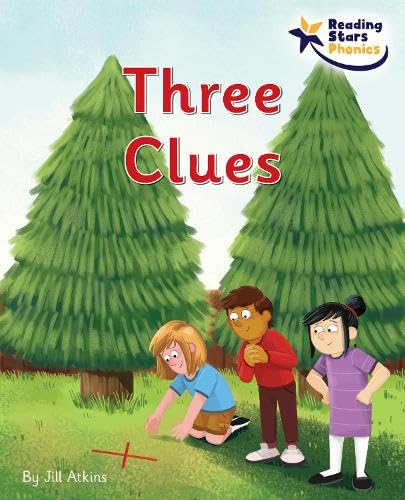 Children in a forest scene with the book title "Three Clues".