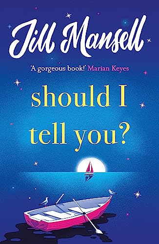 Book cover: blue background, pink boat, white text “Should I tell you?”