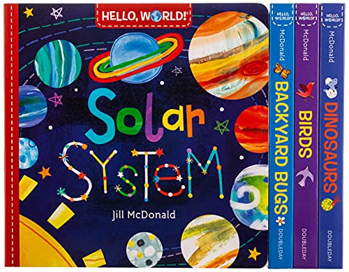 Colorful boxed set of four children’s books about space, birds, and bugs.