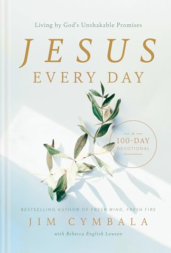 Book cover with “Jesus Every Day” title, olive branch, and devotional text.