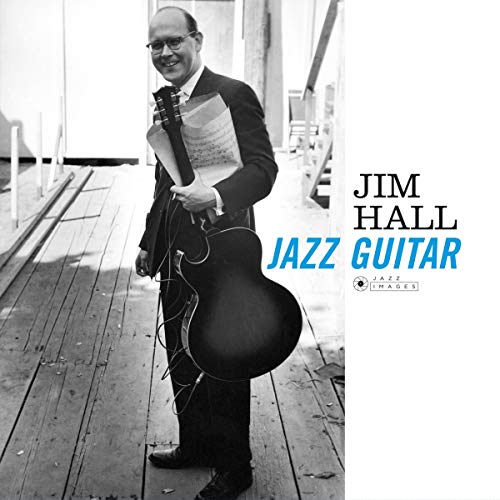 Black and white album cover featuring jazz guitarist Jim Hall with his guitar.