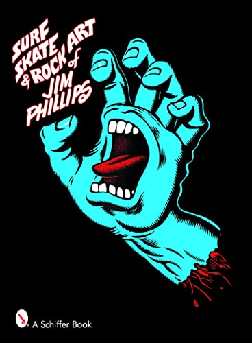 Book cover: screaming hand illustration with title “Surf, Skate & Rock Art”.