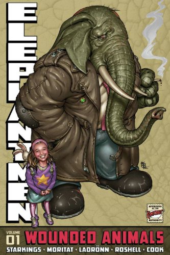Comic book cover featuring an elephant-human hybrid in a leather jacket.