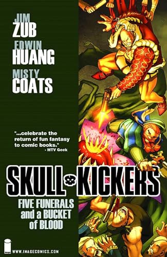 Comic book cover: Skullkickers, featuring a warrior and chaotic battle scene.