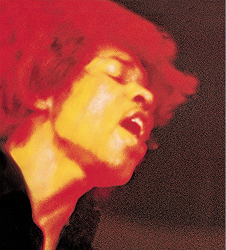 Close-up of Jimi Hendrix in red tones, eyes closed, singing.