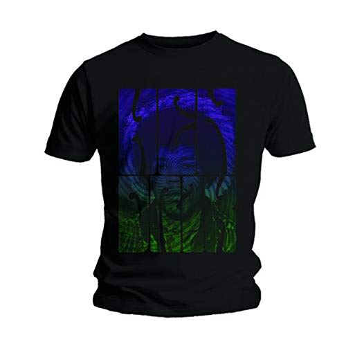 Black short-sleeve t-shirt featuring a blue and green Jimi Hendrix portrait graphic.