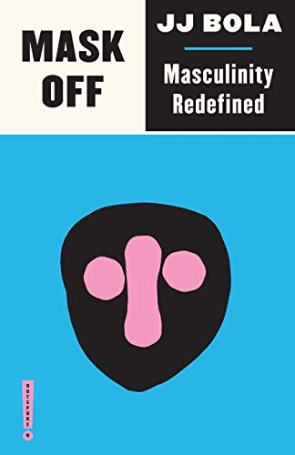 Book cover with abstract pink and black face on blue background.