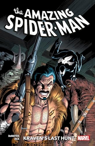 Comic book cover showing Kraven the Hunter holding a rifle with Spider-Man lurking above.