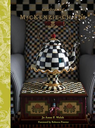 Book cover featuring a checkered teapot and ornate furniture.