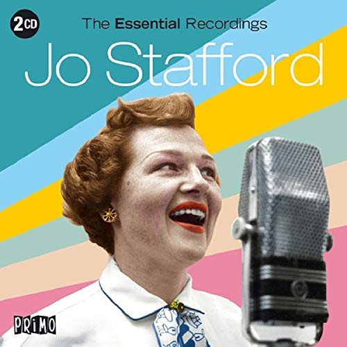 Album cover featuring Jo Stafford smiling into a microphone against a colorful striped background.