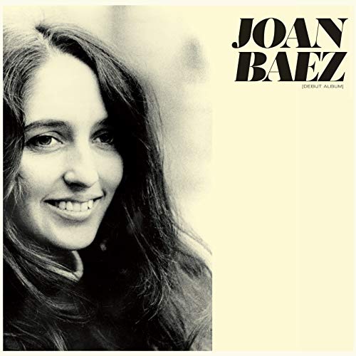 Black and white portrait of Joan Baez with album title text.