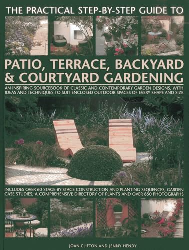 Book cover titled Patio, Terrace, Backyard & Courtyard Gardening with photos of garden designs.