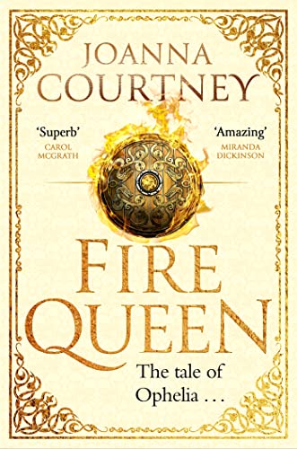 Book cover for "Fire Queen" featuring a golden, ornate wheel engulfed in flames.