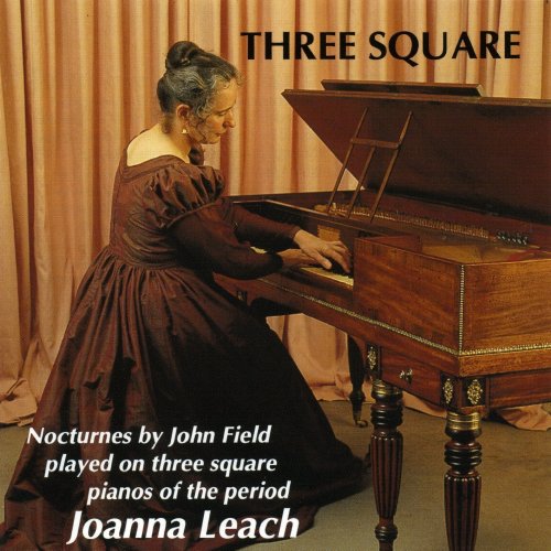 "Woman in 19th-century dress plays a wooden piano, album cover."
