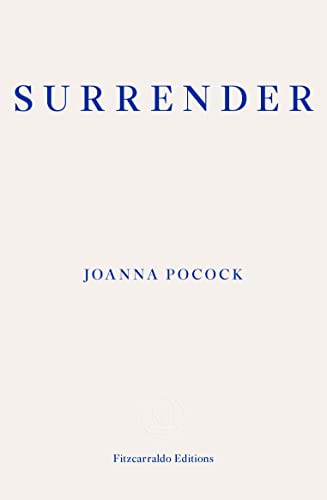 Book cover: "Surrender" by Joanna Pocock, blue text on cream background.