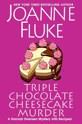 Book cover: chocolate cheesecake with pink frosting, title "Triple Chocolate Cheesecake Murder".