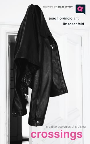 Book cover: black leather jacket draped on a hanger, pink title “crossings”.