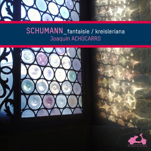 CD cover: stained glass window with text “Schumann” and “Achúcarro”.