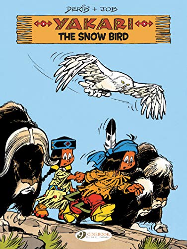Yakari and friends with a large white bird flying overhead.