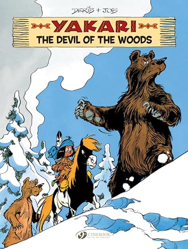 Yakari and a large bear face off in a snowy, wooded landscape.