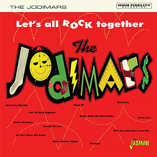 Red CD cover with stylized band name "The Jodimars" and playful graphics.