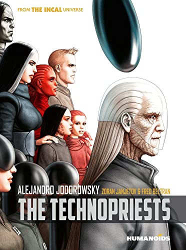 Cover of “Technopriests,” featuring diverse characters and futuristic technology.
