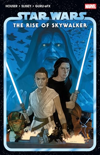 Comic book cover featuring Rey, Kylo Ren, and Emperor Palpatine with lightsabers.