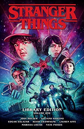 “Stranger Things” Library Edition cover with characters and a Demogorgon.