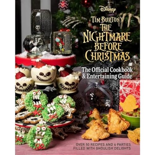 “The Nightmare Before Christmas” cookbook surrounded by themed food and decorations.