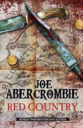Book cover: "Red Country" with a map, knife, and gold coins.