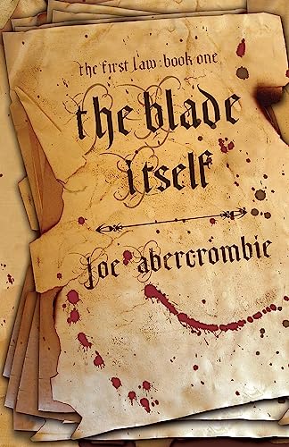 Book cover: "The Blade Itself" by Joe Abercrombie, with blood splatter.