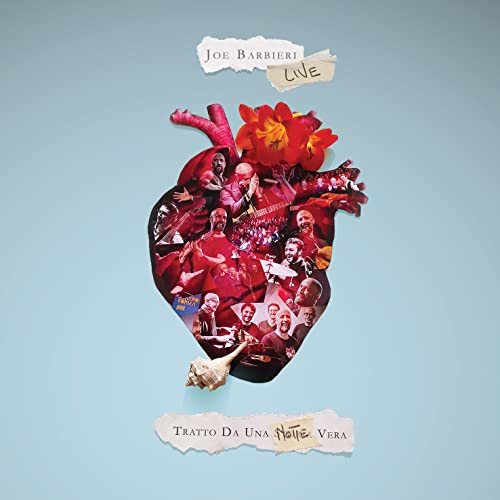CD cover: red heart collage with musicians, flower, and text.