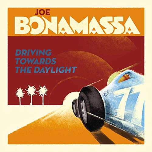 Album cover art featuring a blue race car driving toward a bright light.