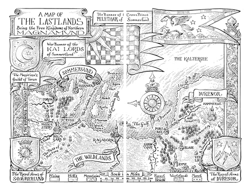 Detailed black and white map of a fantasy world, “The Lastlands.”
