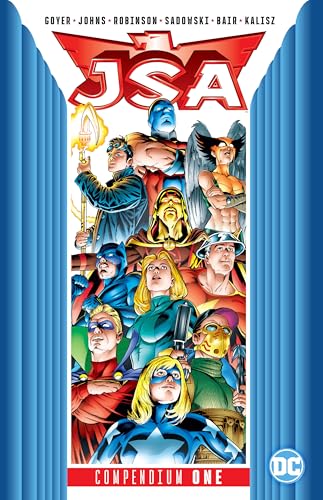 Cover of "JSA Compendium One" featuring a group of colorful superheroes.