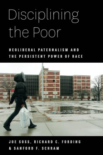 Book cover with title and image of a person walking past public housing.