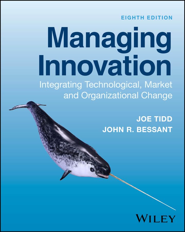 Book cover: "Managing Innovation" with a narwhal illustration, eighth edition.