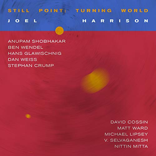 "Album cover with red and blue background, featuring artist and musician names."