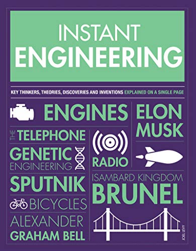 Book cover for “Instant Engineering” featuring illustrated inventions and engineers.