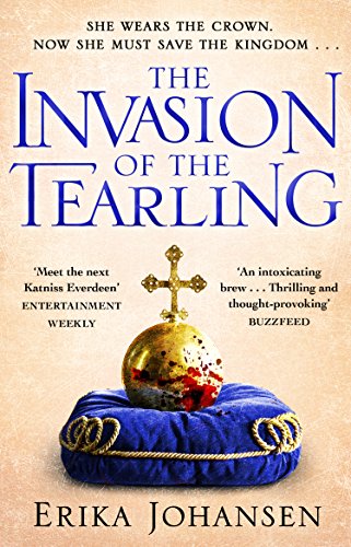 Book cover: “Invasion of the Tearling” with a crown and blue pillow.